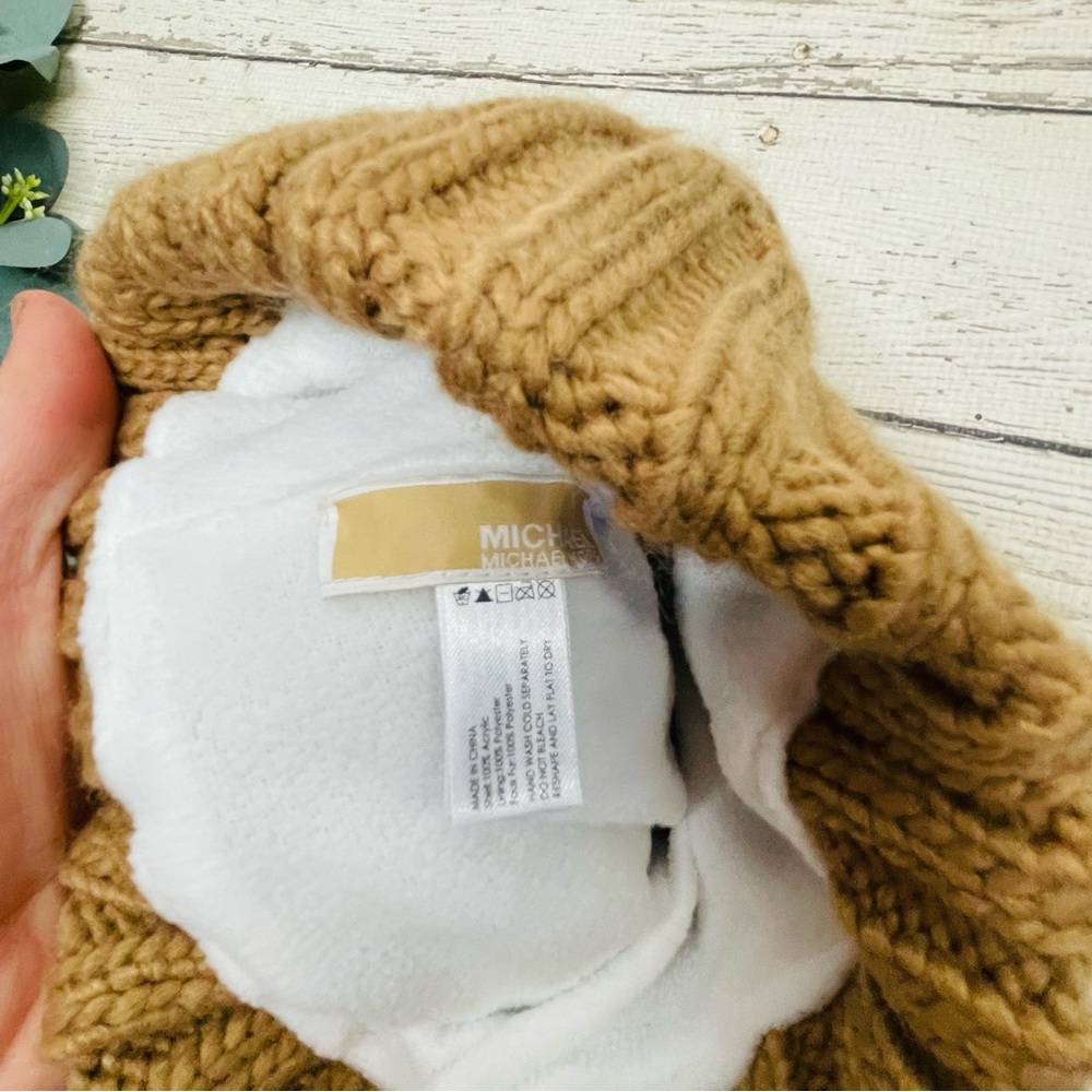 MICHAEL Michael Kors Cable Knit Faux Fur Pom Beanie - Picture 6 of 7